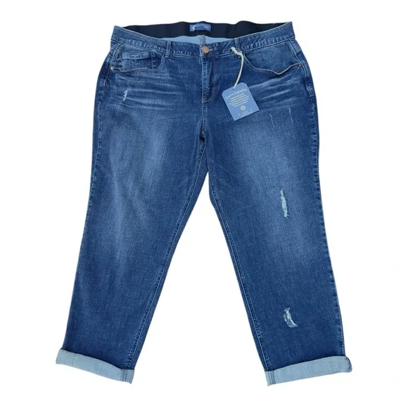 NWT Democracy “Ab”solution Girlfriend Jeans Blue Distressed Stretch Denim - Picture 1 of 7